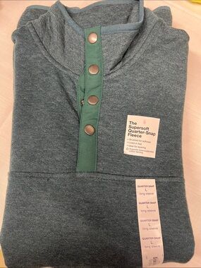 Sonoma Men's Quarter-Snap Fleece Pullover - Heather Teal with Green Placket